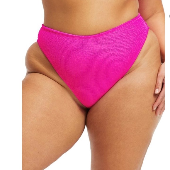 GOOD AMERICAN WOMEN’s CRINKLE GOOD WAIST BIKINI BOTTOM HAWAIIAN PINK Sz- 00/0 - Picture 2 of 6